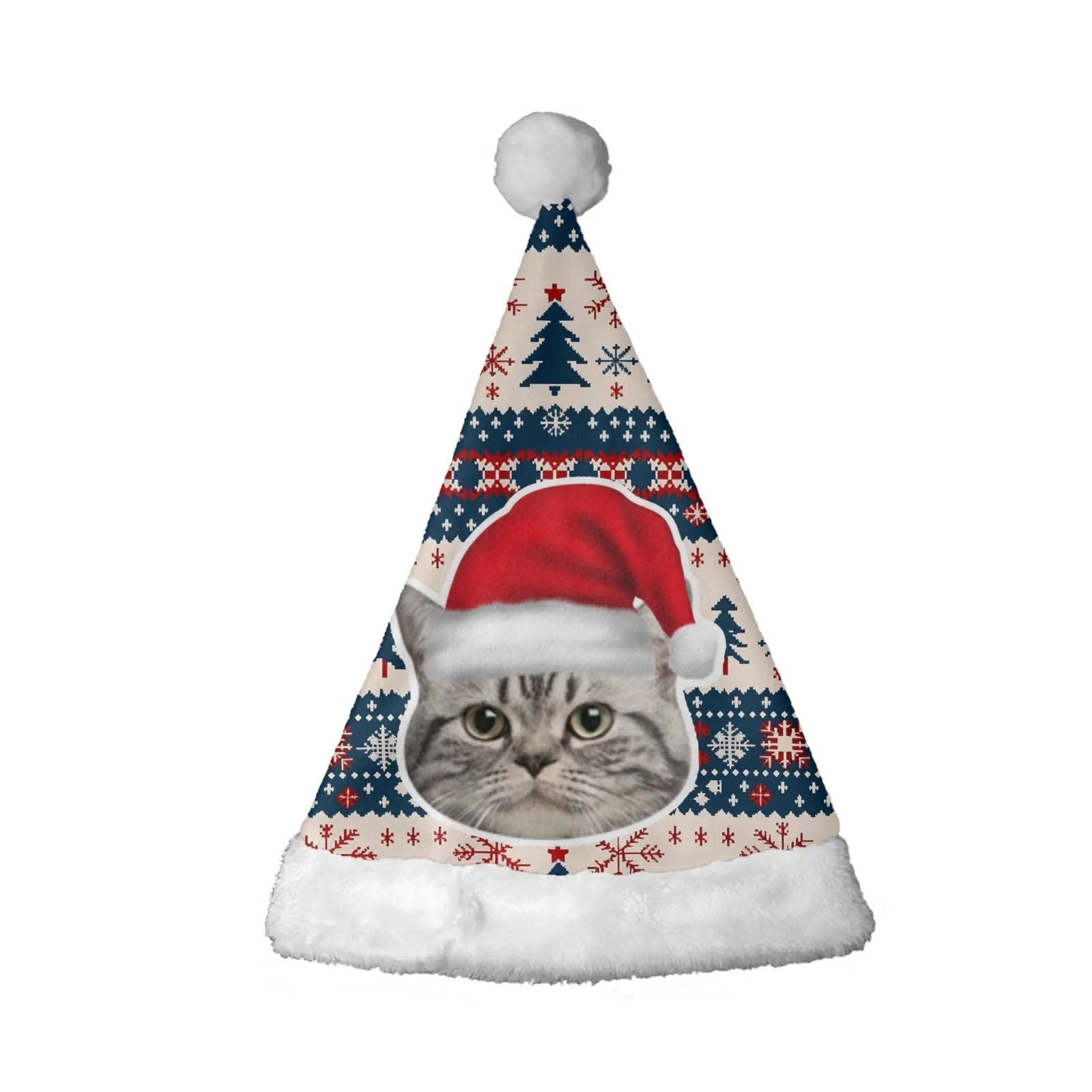 2 Piece Warm Gift Custom Pet Face Christmas Fluffy Scarf and Santa Hat Soft&High Elasticity Winter Gift