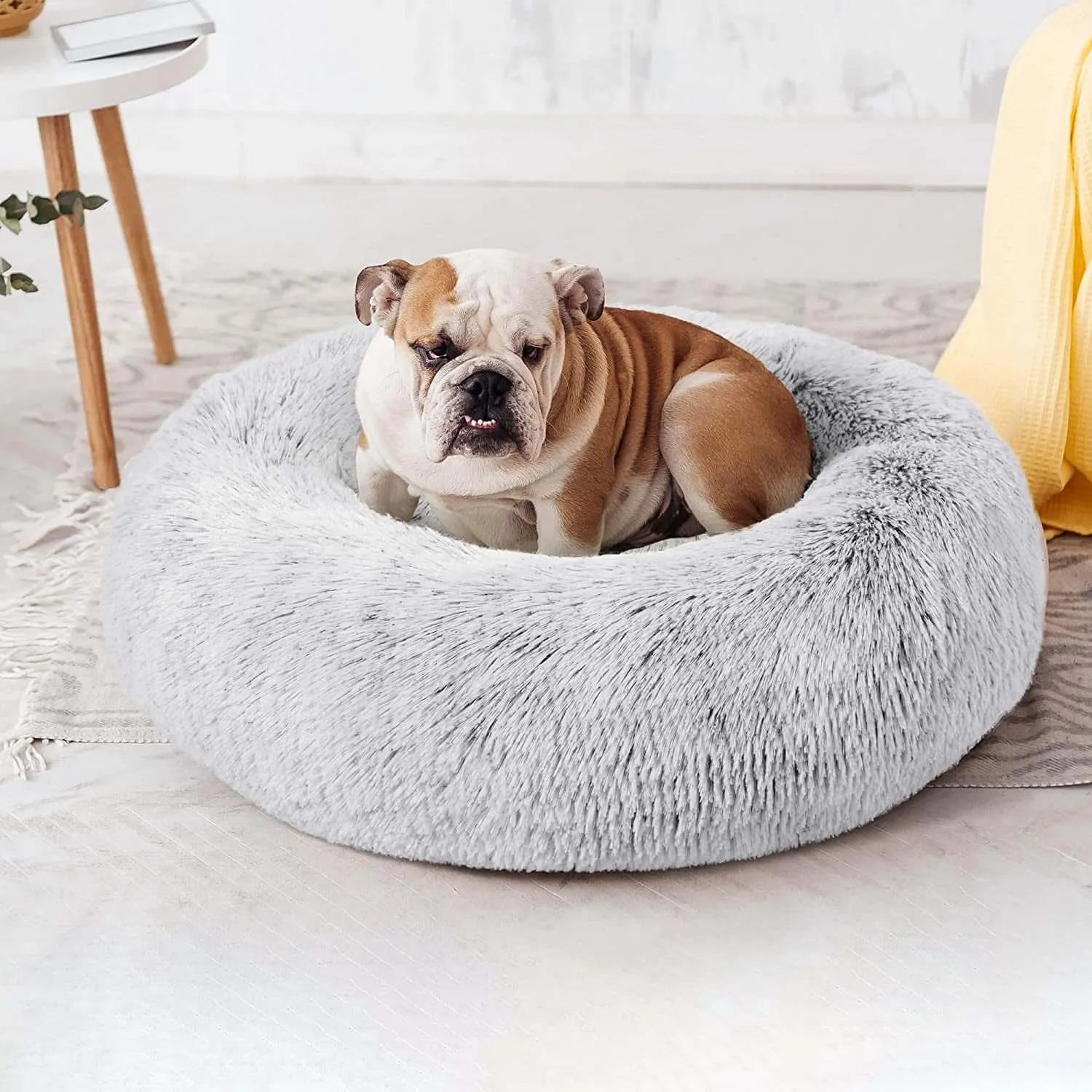 24In Cat Beds for Indoor Cats - Cat Bed with Machine Washable, Waterproof Bottom - Grey Fluffy Dog and Cat Calming Cushion Bed for Joint-Relief and Sleep Improvement
