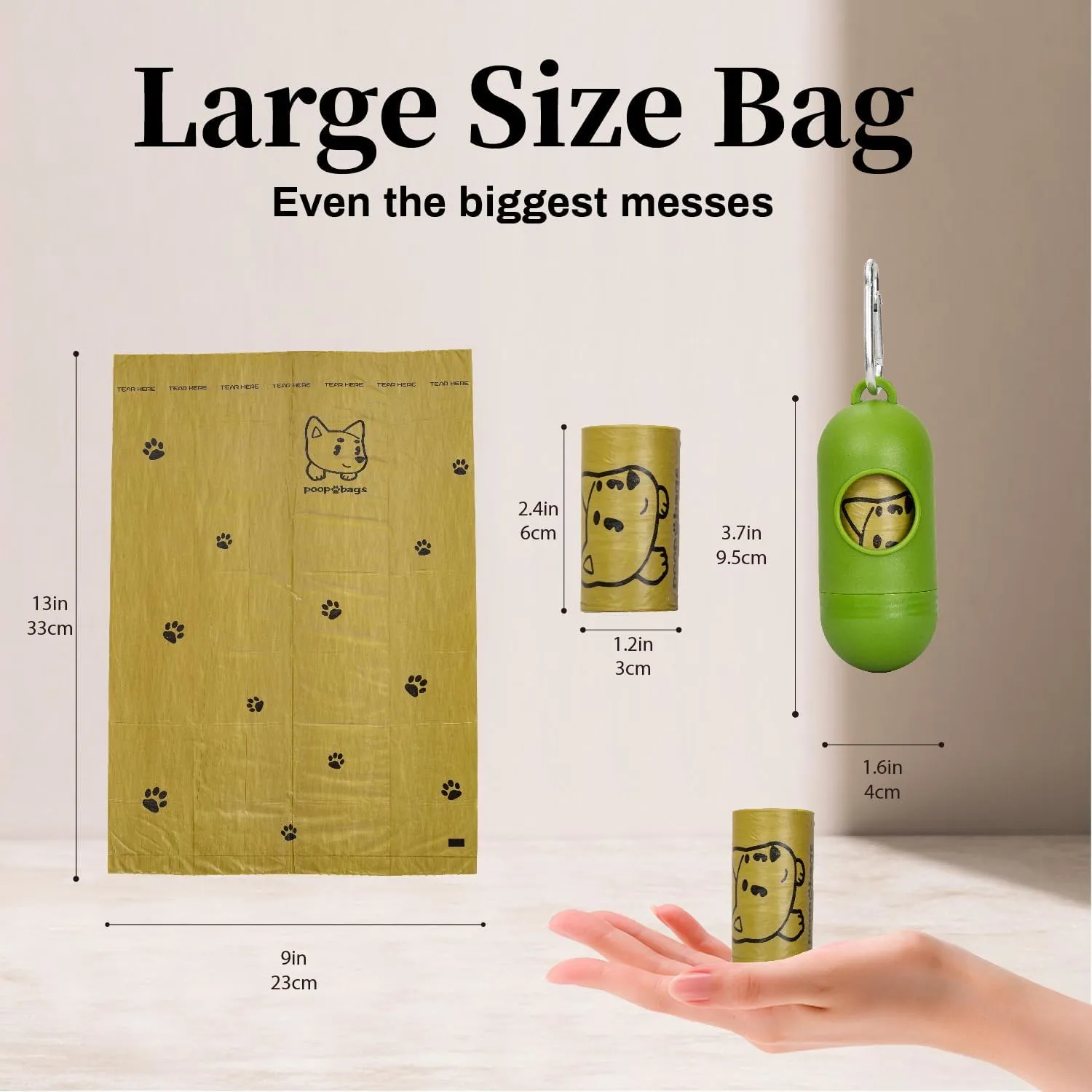 270 Counts Dog Poop Bags Rolls with Dispenser & Leash Clip, Scented Poop Bags for Dogs Waste, Extra Thick & Leak Proof for Poop Doggie Puppy Pet Waste, 9" x 13", Dark Khaki
