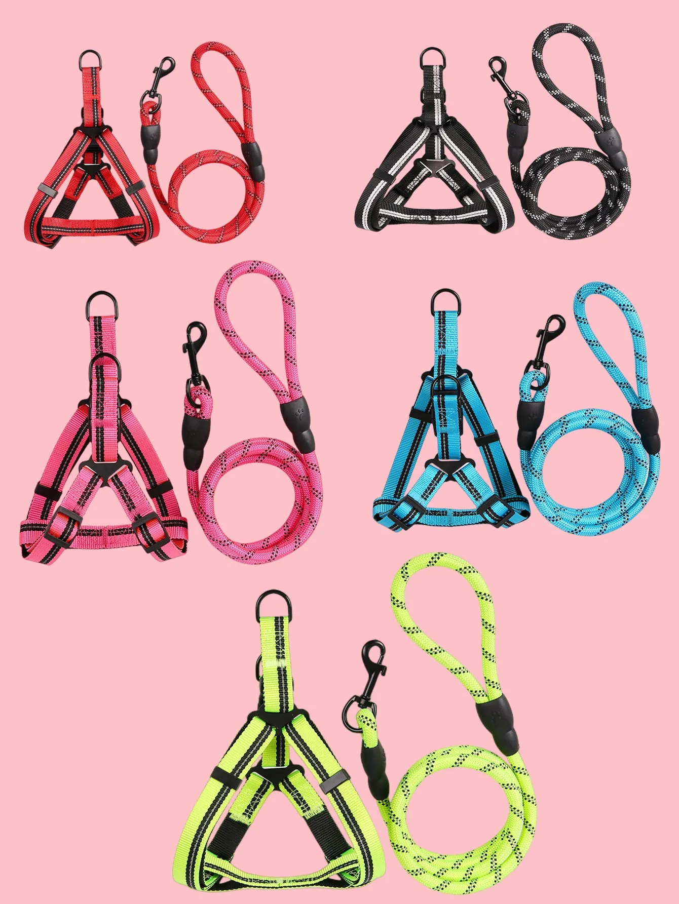 2pcs Random Color Reflective Pet Leash Harness Set