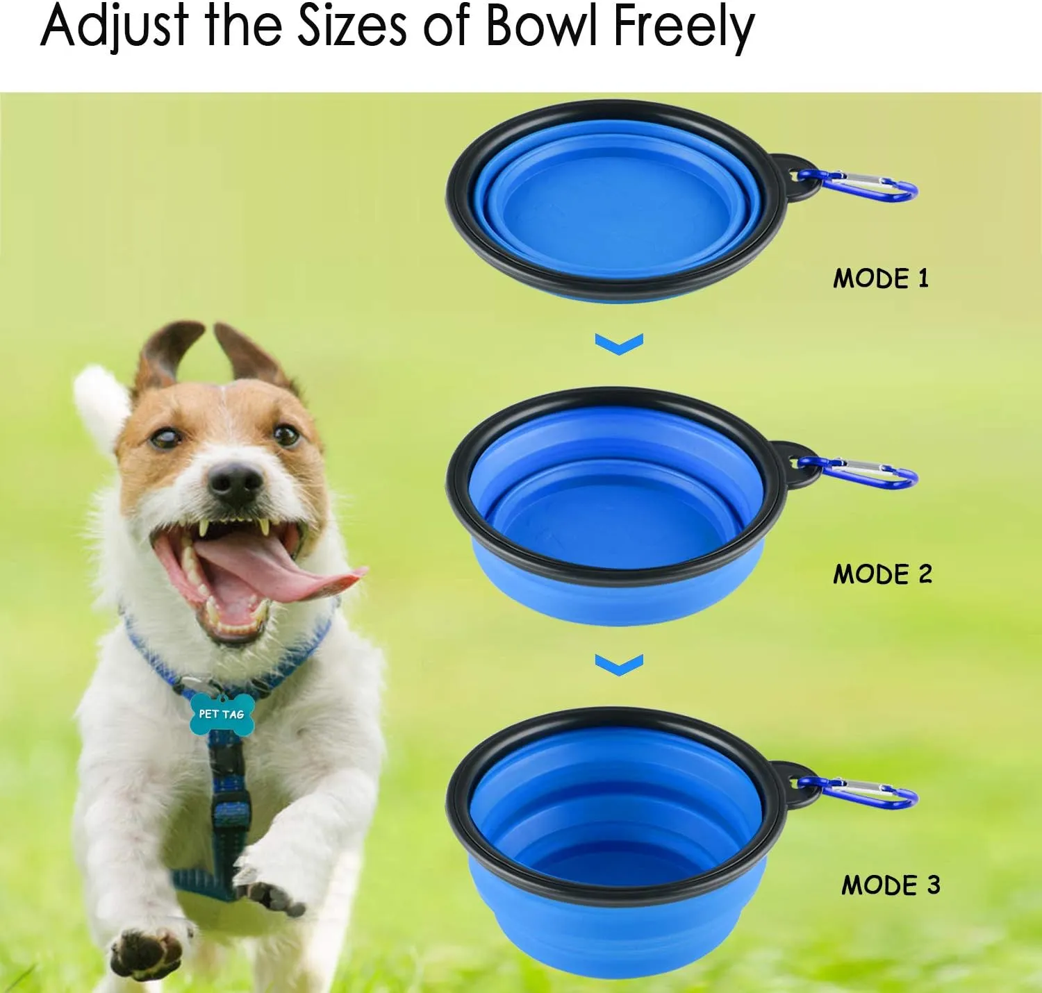 3 Collapsible Silicone Dog Bowl, Foldable Expandable Cup Dish for Small Pet Cat Food Water Feeding Portable Travel Bowl, Pet ID-Tag