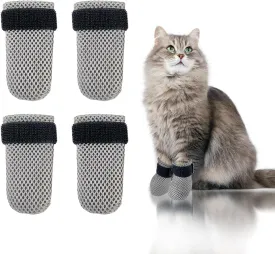 4Pcs Cat Scratch Cover for Nursing Rehabilitation, Adjustable Cat Bath Gloves, Anti-Scratch Pet Grooming Booties for Bathing