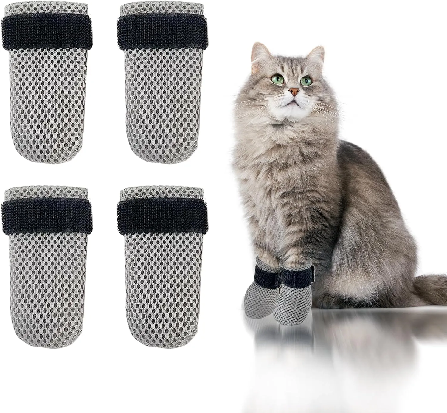 4Pcs Cat Scratch Cover for Nursing Rehabilitation, Adjustable Cat Bath Gloves, Anti-Scratch Pet Grooming Booties for Bathing