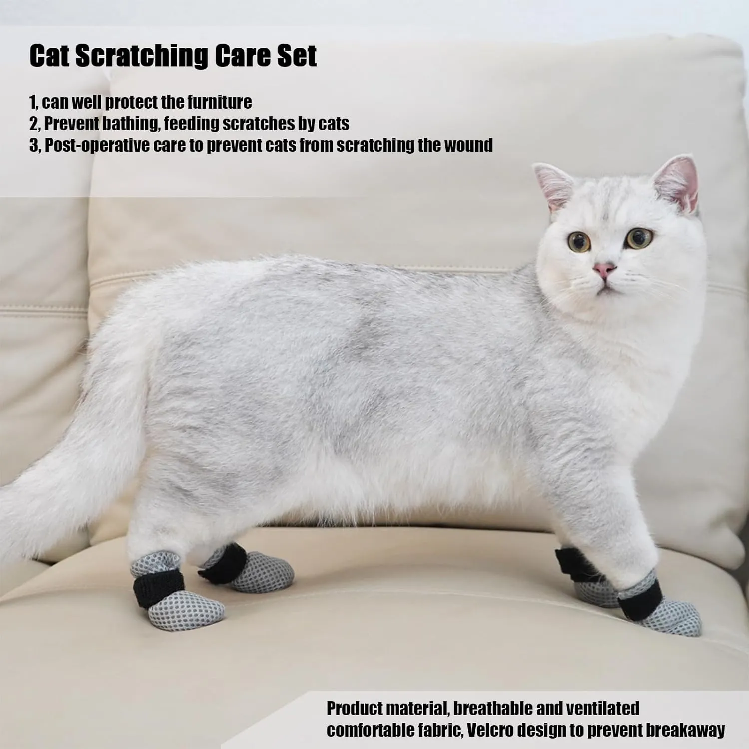 4Pcs Cat Scratch Cover for Nursing Rehabilitation, Adjustable Cat Bath Gloves, Anti-Scratch Pet Grooming Booties for Bathing
