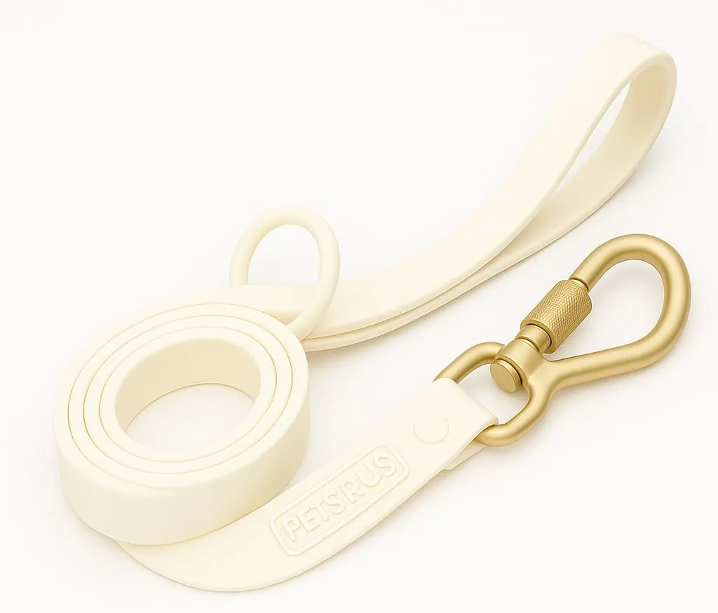 5ft Dog Leash 3/4" Wide Biothane Waterproof Lightweight Tan Beige Cream Gold Screw Lock Hardware Strong Extra Security Neutral Unisex (Cream - Gold)
