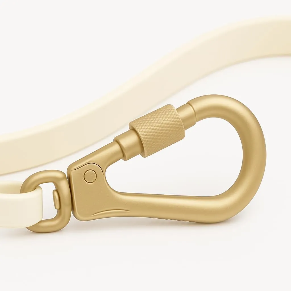 5ft Dog Leash 3/4" Wide Biothane Waterproof Lightweight Tan Beige Cream Gold Screw Lock Hardware Strong Extra Security Neutral Unisex (Cream - Gold)