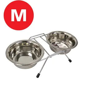 Animooos 2 Stainless Steel Bowls with Rack Medium 5.25x2in