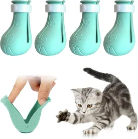 Anti-Scratch Cat Shoes 4 Pack, Pet Supplies Scratch Deterrent Booties, Grooming Accessories Silicone Nail Gloves, Adjustable Claw Cover for Bathing Shaving Treatment Checking (Green)