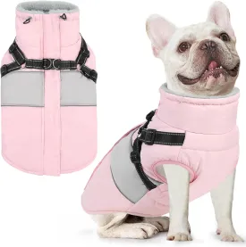 AOFITEE Small Dog Coat, Dog Winter Coat, Dog Coat with Harness Built in, Warm Dog Jacket with Zipper & Fleece Collar, Waterproof Dog Puffer Jacket Dog Sweater for Small Dogs, Chihuahua Yorkshire, Pink