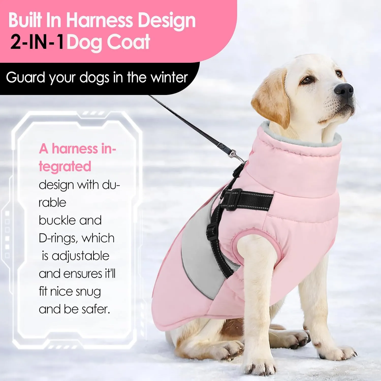 AOFITEE Small Dog Coat, Dog Winter Coat, Dog Coat with Harness Built in, Warm Dog Jacket with Zipper & Fleece Collar, Waterproof Dog Puffer Jacket Dog Sweater for Small Dogs, Chihuahua Yorkshire, Pink