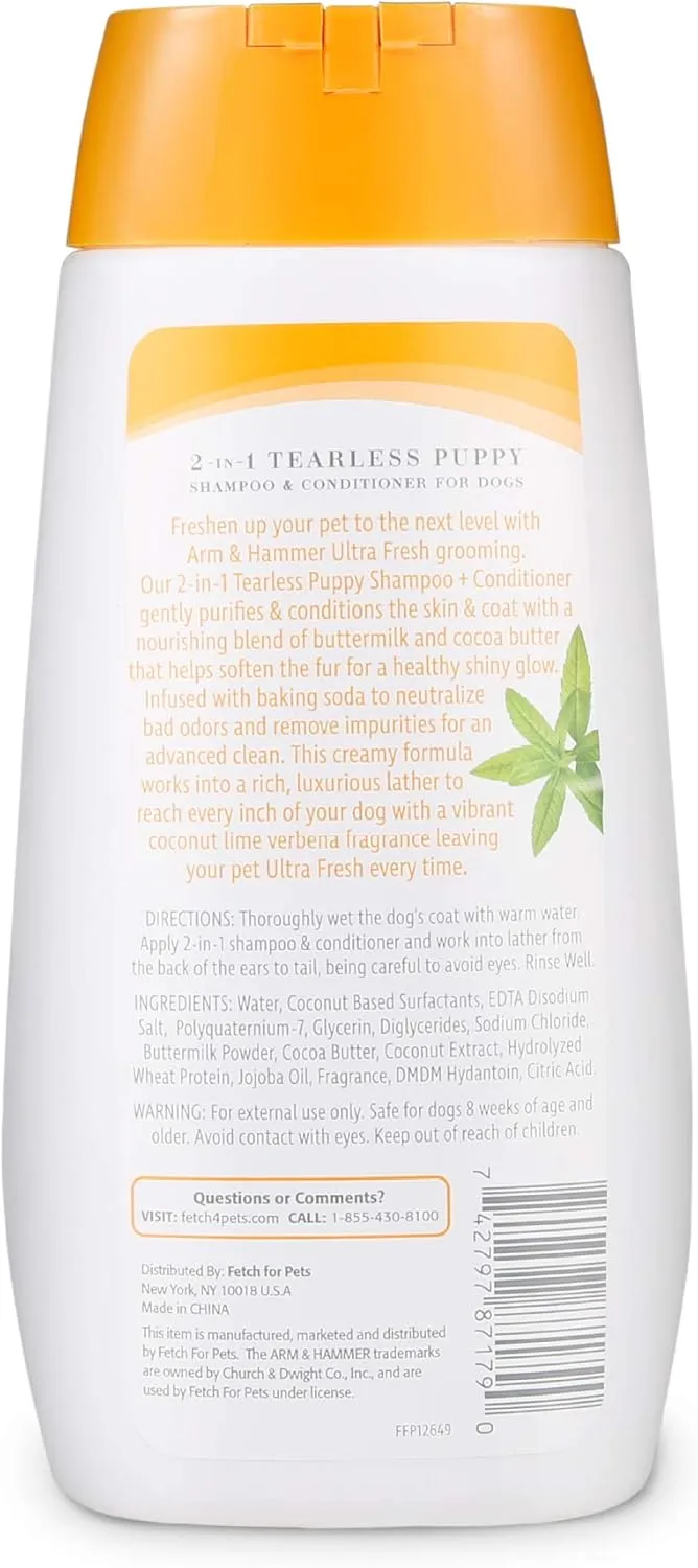Arm & Hammer Ultra Fresh 2-in-1 Tearless Puppy Shampoo and Conditioner | Baking Soda Neutralizes Bad Odors for an Advanced Clean | Coconut Lime Verbena Scent