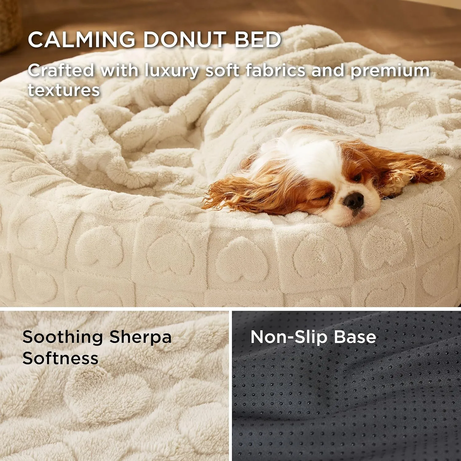 Bedsure Dog Bed for Small Dogs - Donut Pet Bed for Puppy Kitten with Anti Slip Bottom, Round Sherpa Dog Beds with Washable Removable Cover, Cream, 23x23x8 inches