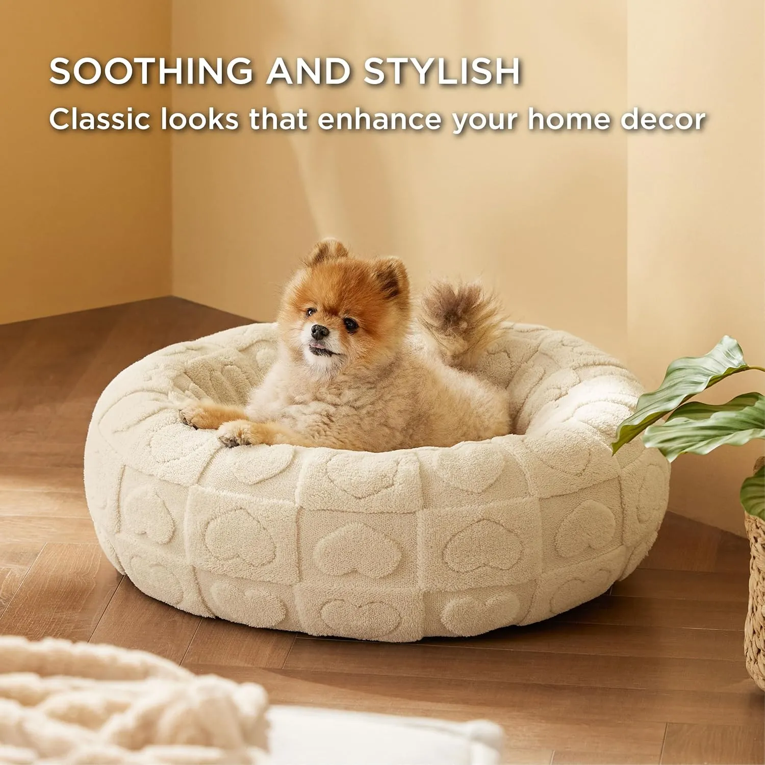 Bedsure Dog Bed for Small Dogs - Donut Pet Bed for Puppy Kitten with Anti Slip Bottom, Round Sherpa Dog Beds with Washable Removable Cover, Cream, 23x23x8 inches