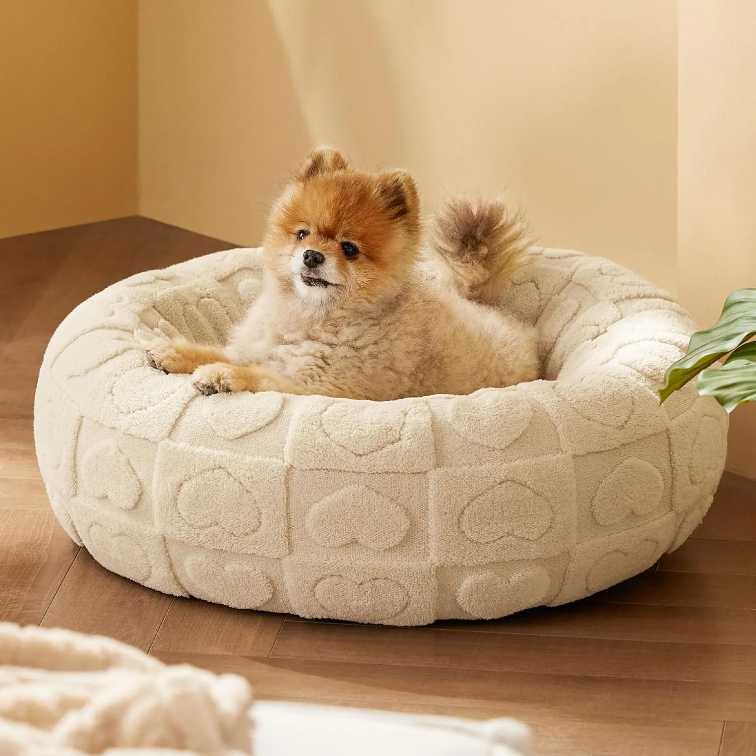 Bedsure Dog Bed for Small Dogs - Donut Pet Bed for Puppy Kitten with Anti Slip Bottom, Round Sherpa Dog Beds with Washable Removable Cover, Cream, 23x23x8 inches