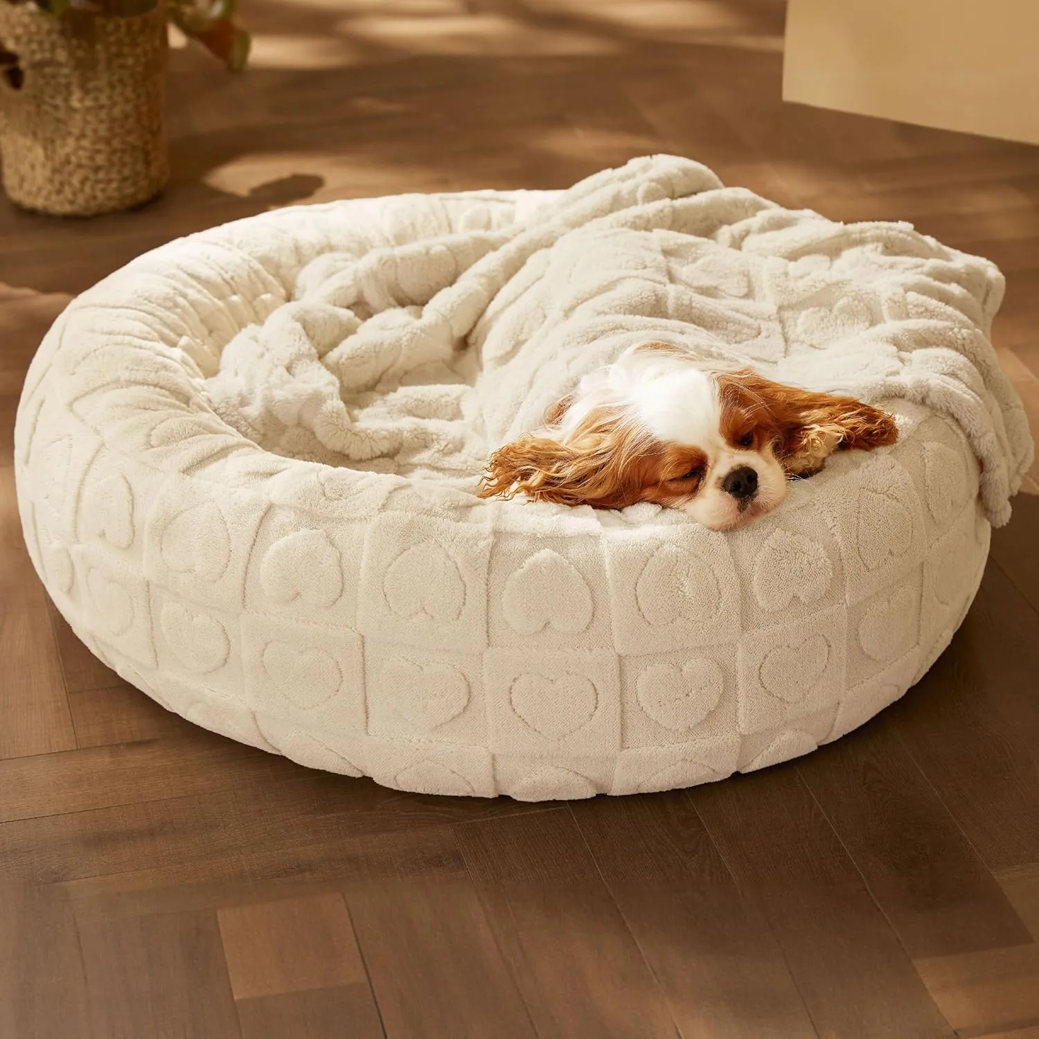 Bedsure Dog Bed for Small Dogs - Donut Pet Bed for Puppy Kitten with Anti Slip Bottom, Round Sherpa Dog Beds with Washable Removable Cover, Cream, 23x23x8 inches
