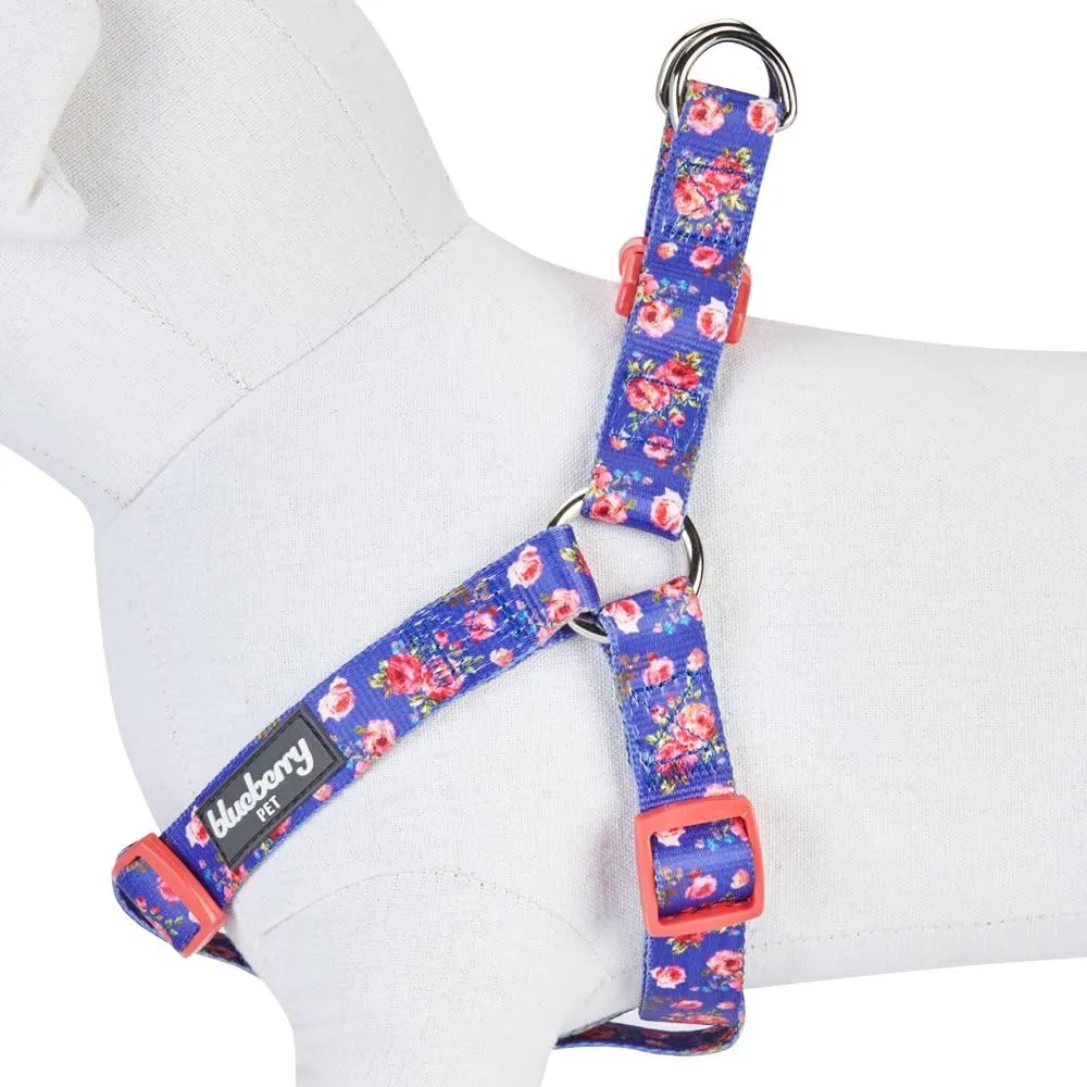 Blueberry Pet 9 Patterns Step-in Spring Scent Inspired Rose Print Irish Blue Dog Harness, Chest Girth 26" - 39", Large, Adjustable Harnesses for Dogs