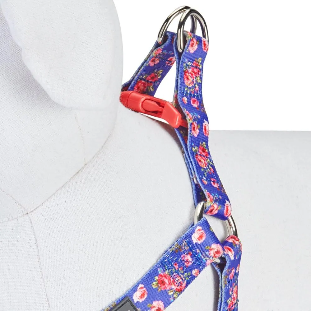 Blueberry Pet 9 Patterns Step-in Spring Scent Inspired Rose Print Irish Blue Dog Harness, Chest Girth 26" - 39", Large, Adjustable Harnesses for Dogs
