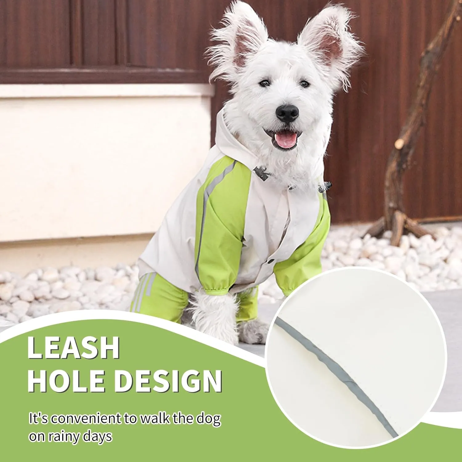 BRKURLEG Dog Raincoat with Legs, Small Dog Raincoat, Waterproof Dog Clothes, Pet Rainproof Jacket with Leash Hole Reflective Pet Poncho for Small Dogs Boy Girl, Green XL