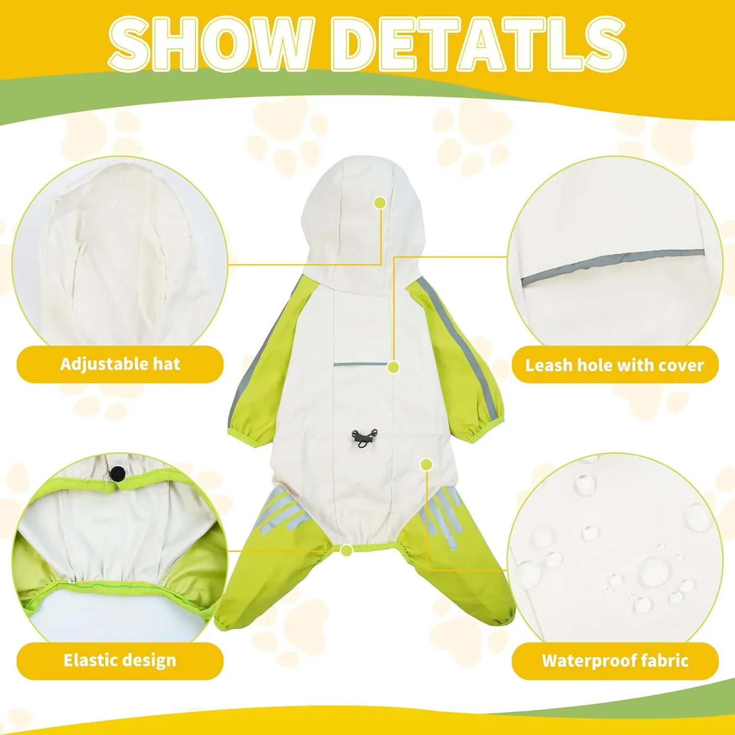 BRKURLEG Dog Raincoat with Legs, Small Dog Raincoat, Waterproof Dog Clothes, Pet Rainproof Jacket with Leash Hole Reflective Pet Poncho for Small Dogs Boy Girl, Green XL
