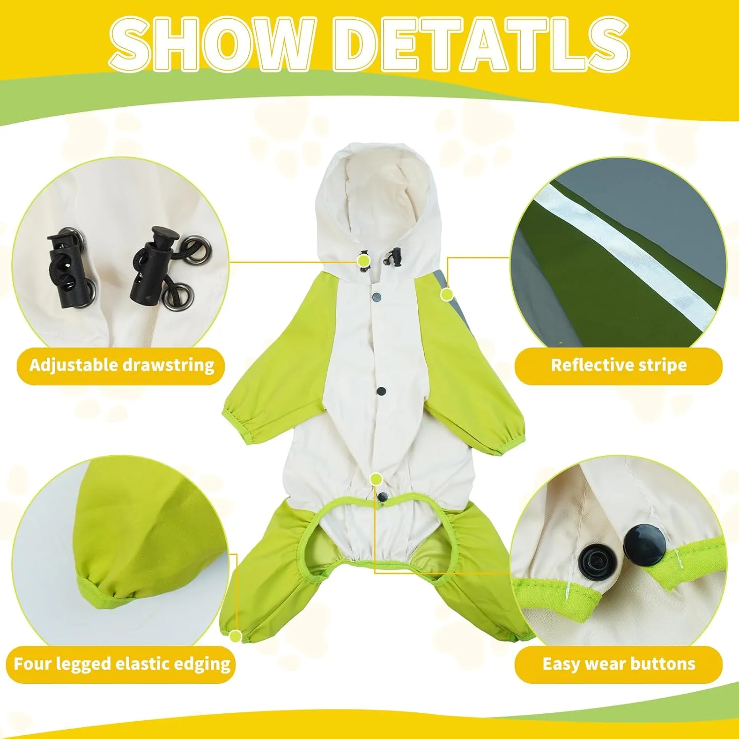 BRKURLEG Dog Raincoat with Legs, Small Dog Raincoat, Waterproof Dog Clothes, Pet Rainproof Jacket with Leash Hole Reflective Pet Poncho for Small Dogs Boy Girl, Green XL
