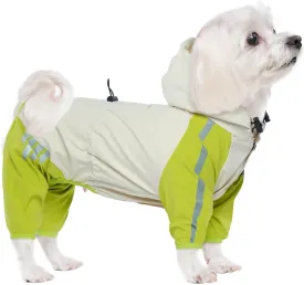 BRKURLEG Dog Raincoat with Legs, Small Dog Raincoat, Waterproof Dog Clothes, Pet Rainproof Jacket with Leash Hole Reflective Pet Poncho for Small Dogs Boy Girl, Green XL