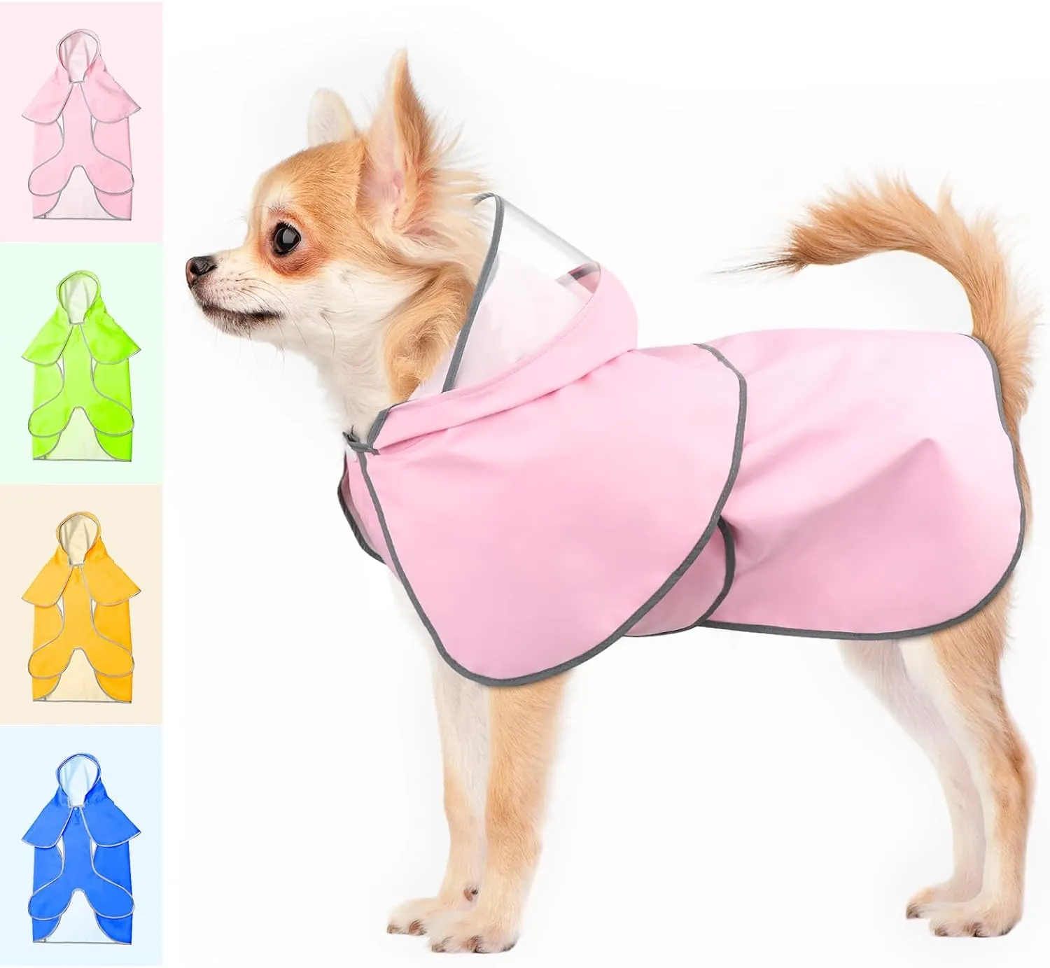 BSEEN Dog Raincoat - Waterproof Dog Rain Jacket Reflective Pet Rain Coats with Leash Hole, Hooded Doggie Poncho Lightweight Puppy Slicker for Walking& Camping (Pink, Small)