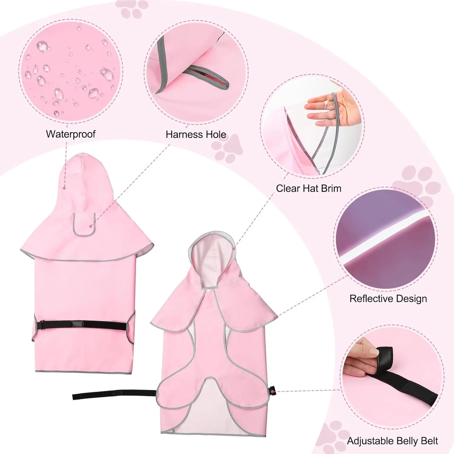 BSEEN Dog Raincoat - Waterproof Dog Rain Jacket Reflective Pet Rain Coats with Leash Hole, Hooded Doggie Poncho Lightweight Puppy Slicker for Walking& Camping (Pink, Small)