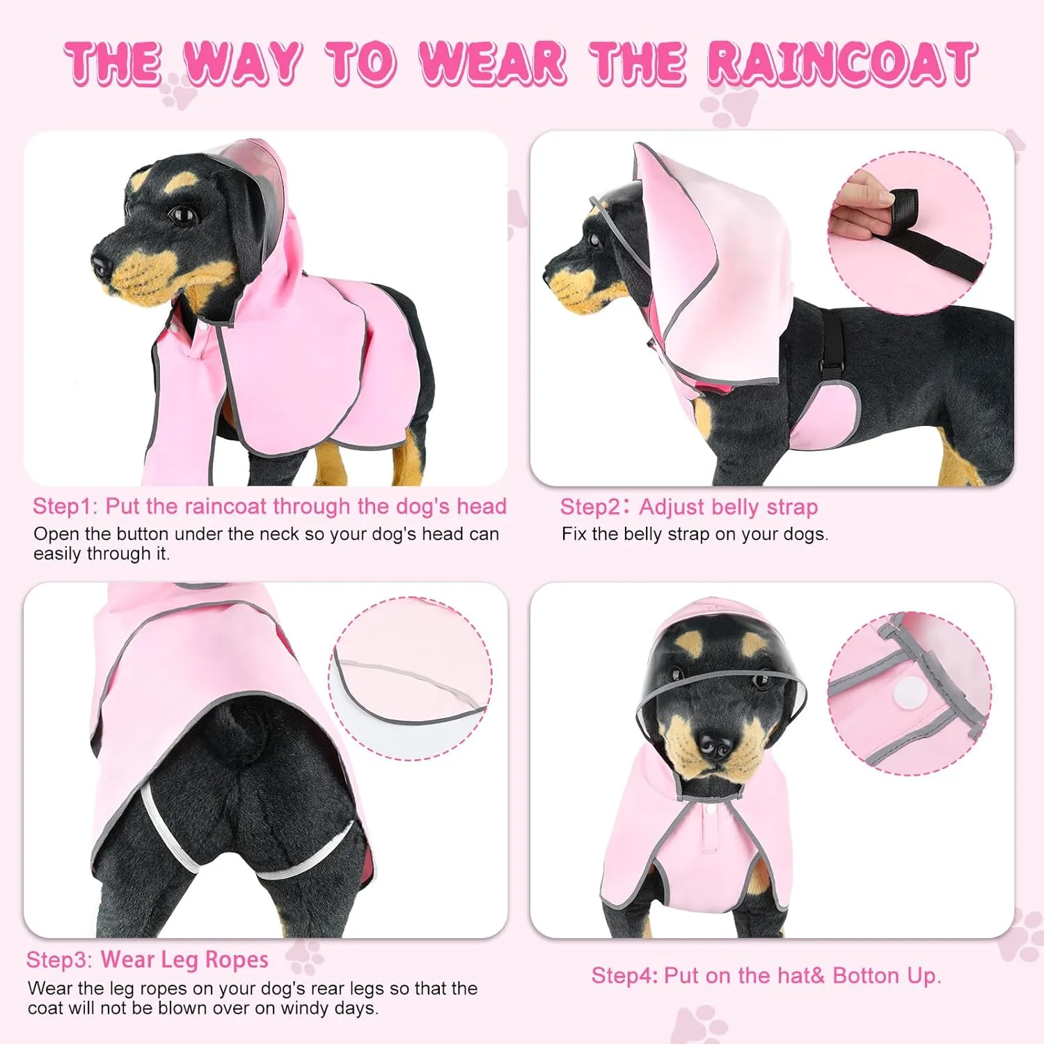 BSEEN Dog Raincoat - Waterproof Dog Rain Jacket Reflective Pet Rain Coats with Leash Hole, Hooded Doggie Poncho Lightweight Puppy Slicker for Walking& Camping (Pink, Small)
