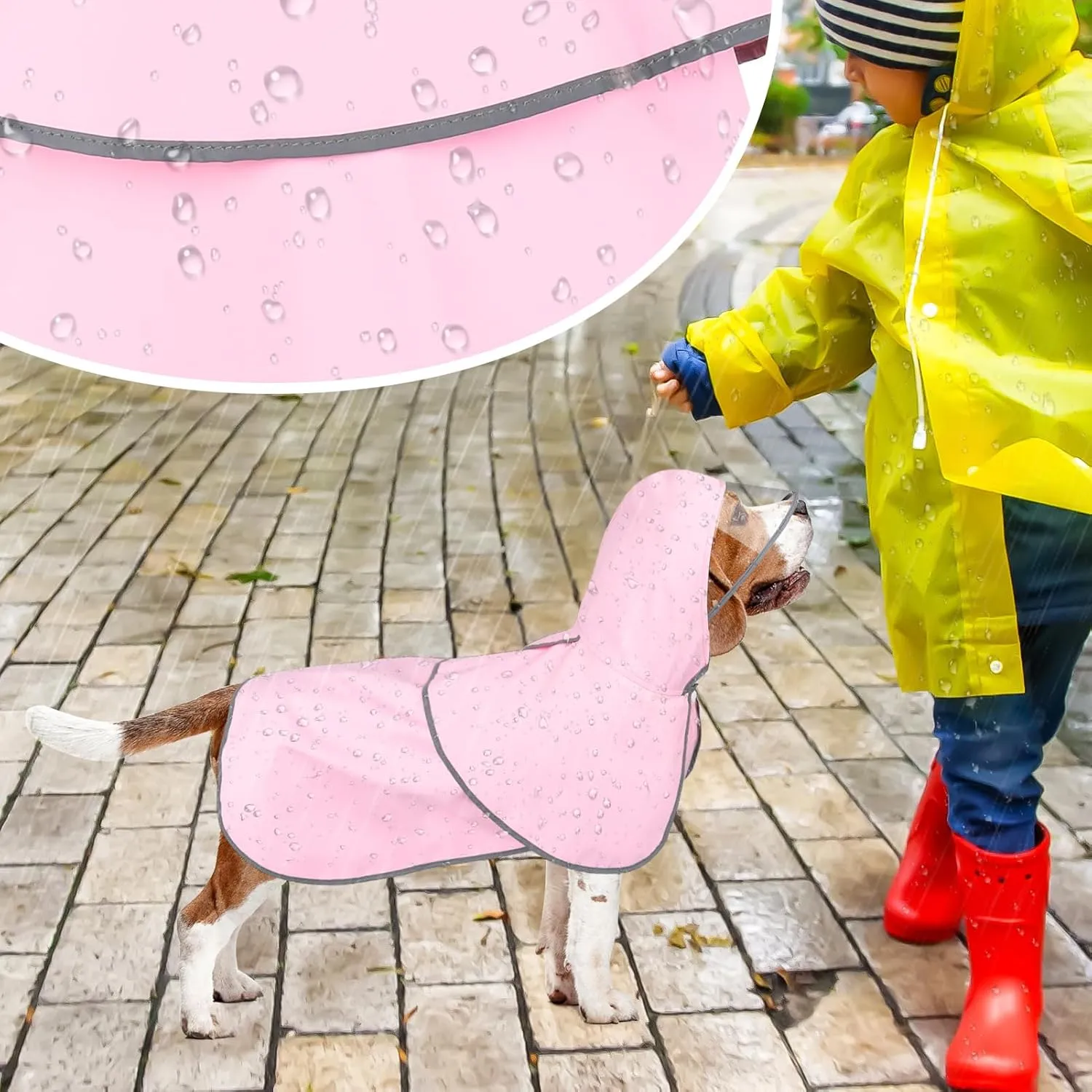 BSEEN Dog Raincoat - Waterproof Dog Rain Jacket Reflective Pet Rain Coats with Leash Hole, Hooded Doggie Poncho Lightweight Puppy Slicker for Walking& Camping (Pink, Small)