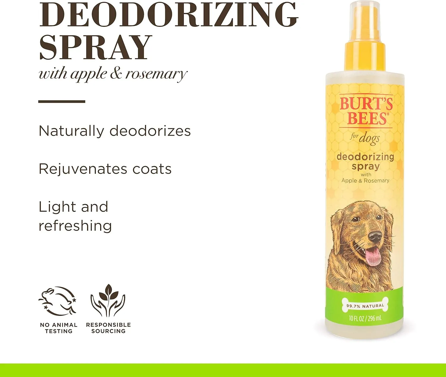 Burt's Bees for Pets Deodorizing Spray for Dogs with Apple and Rosemary, 99.7% Natural Origin Formulas, Waterless Canine Cleanser - Gentle Dry Shampoo for Pups, 2pk, 10 oz