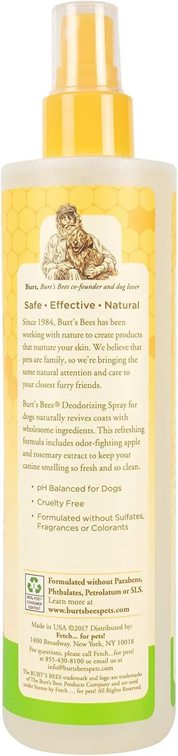 Burt's Bees for Pets Deodorizing Spray for Dogs with Apple and Rosemary, 99.7% Natural Origin Formulas, Waterless Canine Cleanser - Gentle Dry Shampoo for Pups, 2pk, 10 oz