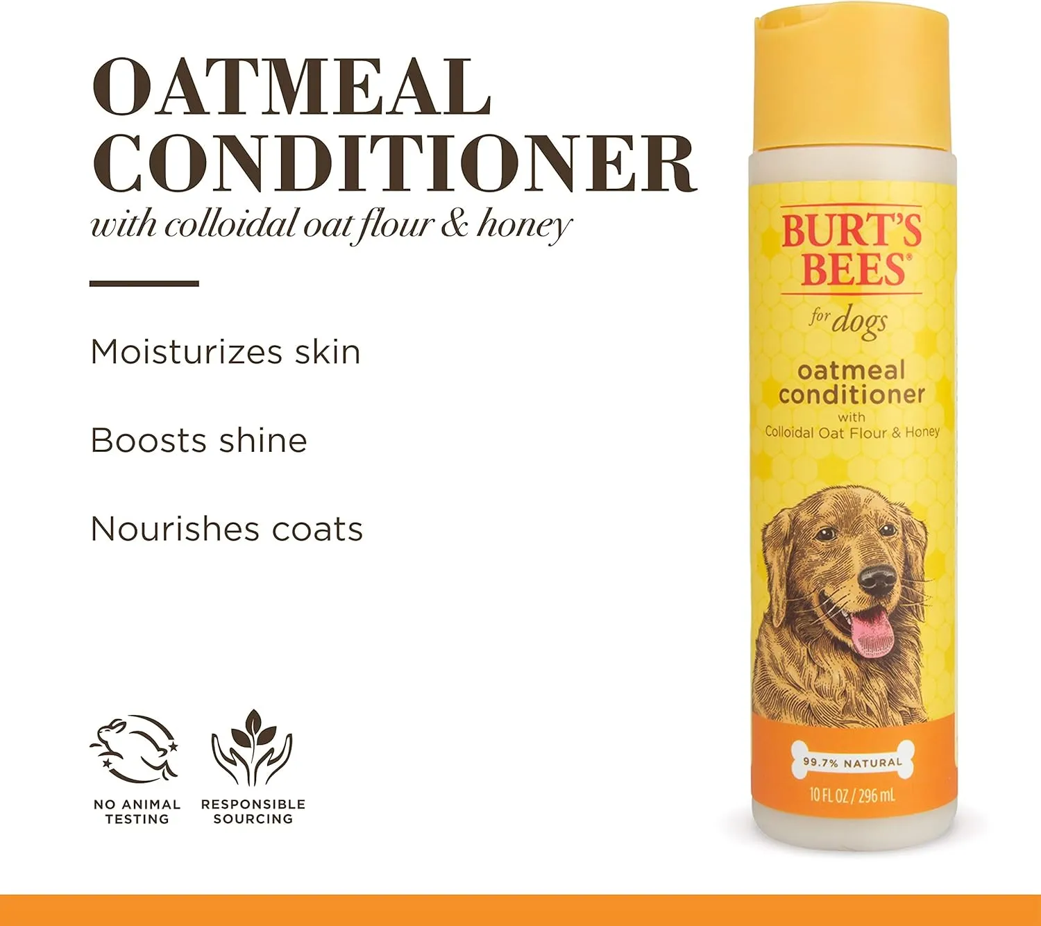 Burt's Bees for Pets Oatmeal Dog Conditioner with Colloidal Oat Flour and Honey, 95% Natural Origin Formulas, Gentle Canine Conditioning Formula for Itchy Dogs, 2pk, 10 oz