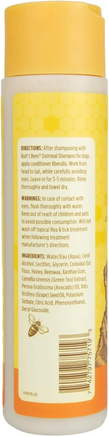 Burt's Bees for Pets Oatmeal Dog Conditioner with Colloidal Oat Flour and Honey, 95% Natural Origin Formulas, Gentle Canine Conditioning Formula for Itchy Dogs, 2pk, 10 oz