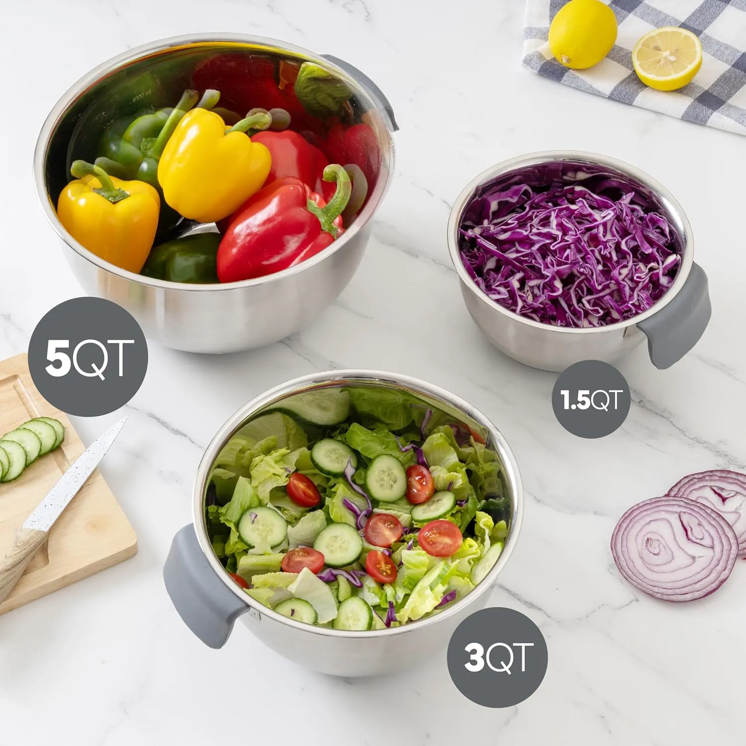 COOK WITH COLOR Stainless Steel Mixing Bowls Set and Measuring Cups - Nesting Bowls with Non-Slip Bottom and Easy-Grip Handles, Grey, 11 Pieces