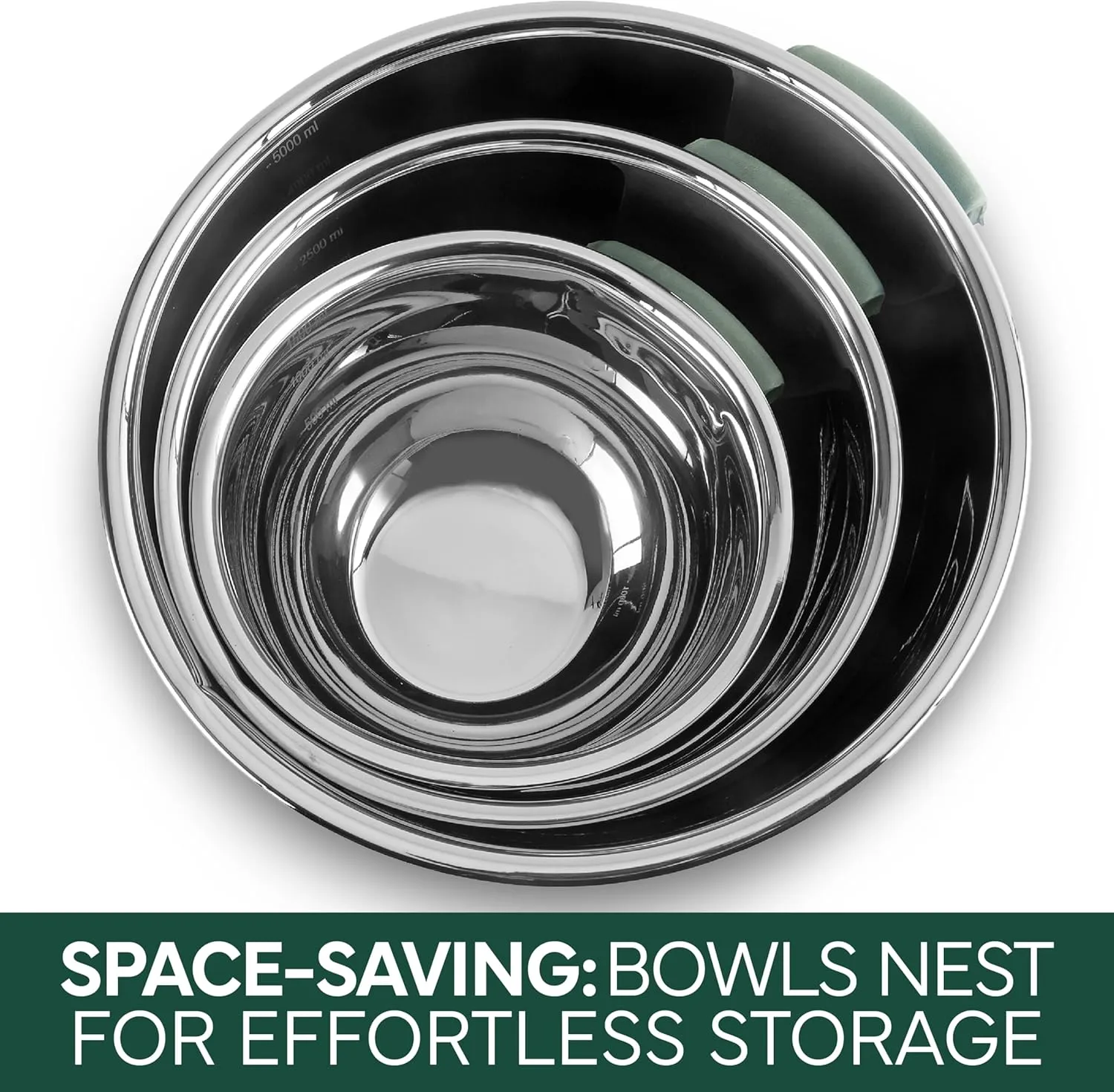 COOK WITH COLOR Stainless Steel Mixing Bowls Set and Measuring Cups- Nesting Bowls with Non-Slip Bottom and Easy-Grip Handles, Sage, 11 Pieces