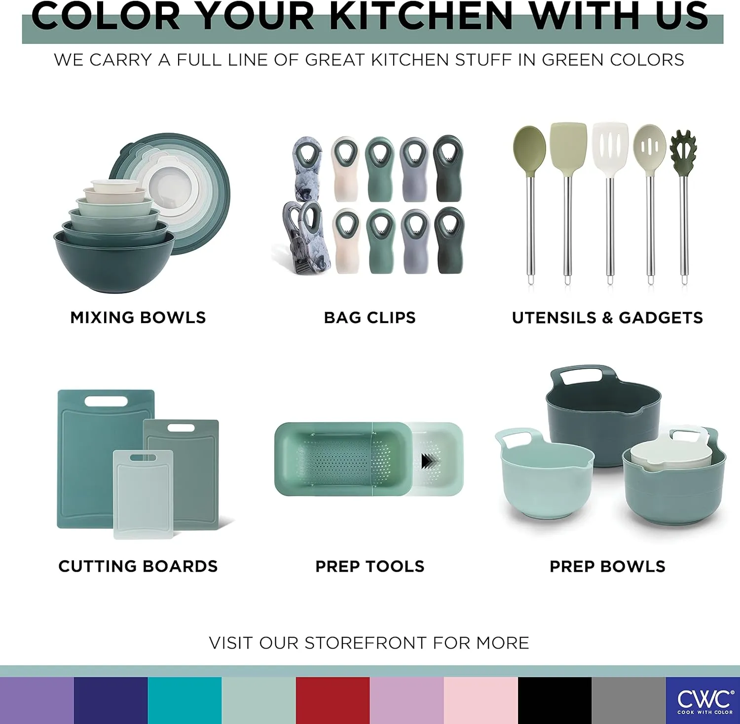 COOK WITH COLOR Stainless Steel Mixing Bowls Set and Measuring Cups- Nesting Bowls with Non-Slip Bottom and Easy-Grip Handles, Sage, 11 Pieces