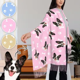 Custom Pet Face Dog Bone Paw Print Multicolor Women's Tassel Scarf