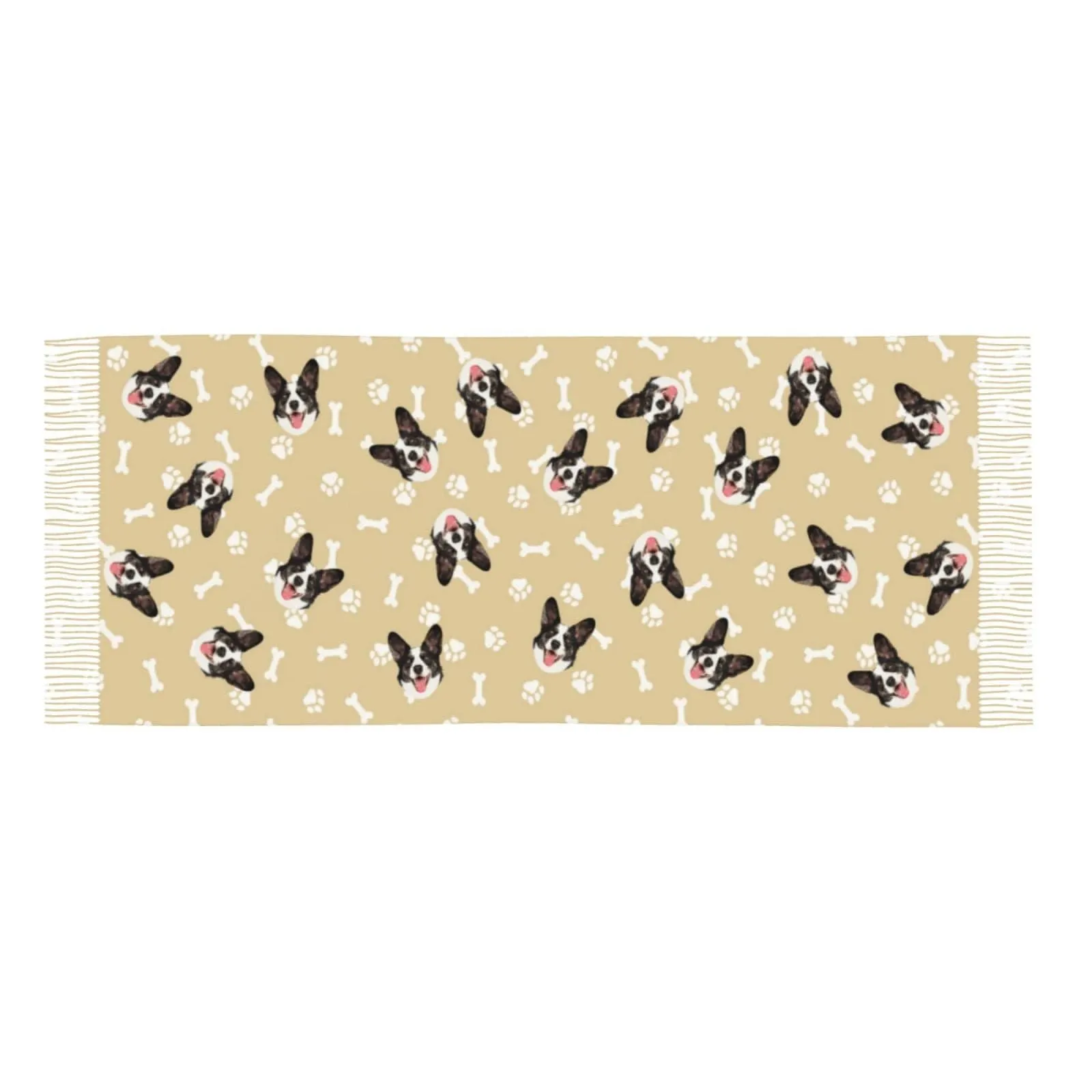 Custom Pet Face Dog Bone Paw Print Multicolor Women's Tassel Scarf