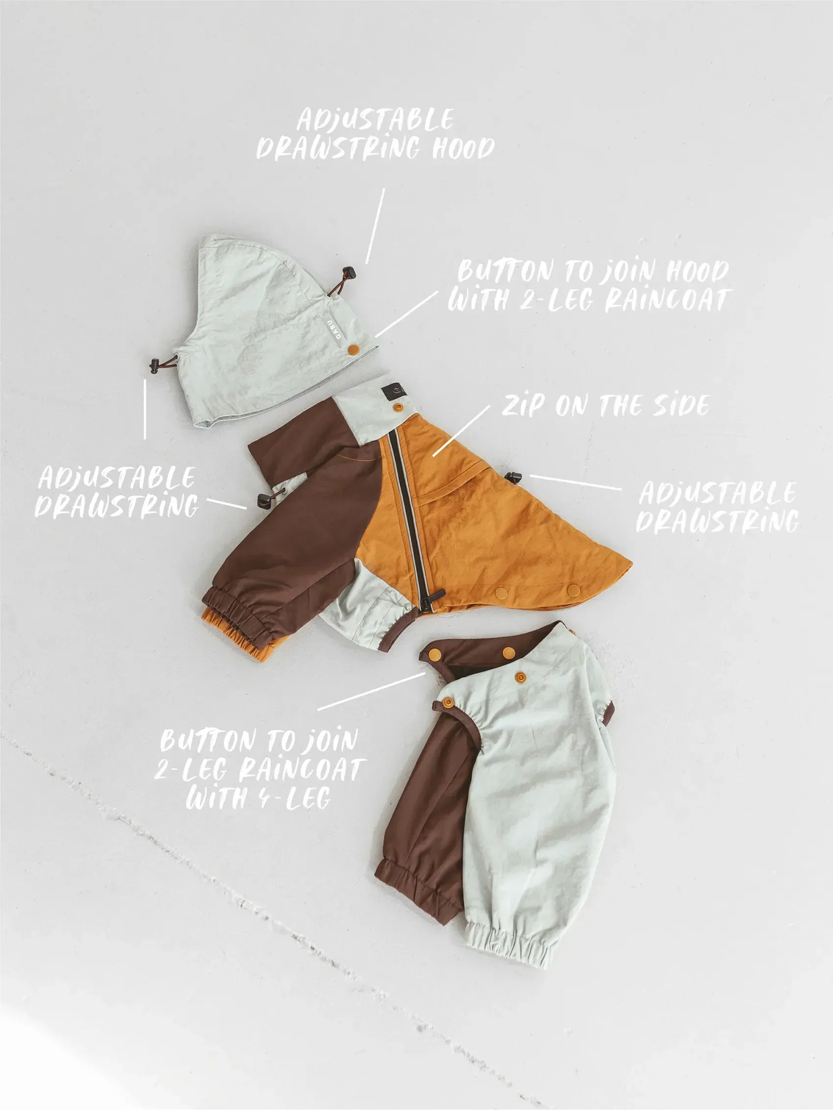 Detachable 4-Leg Dog Raincoat | Peach Khaki