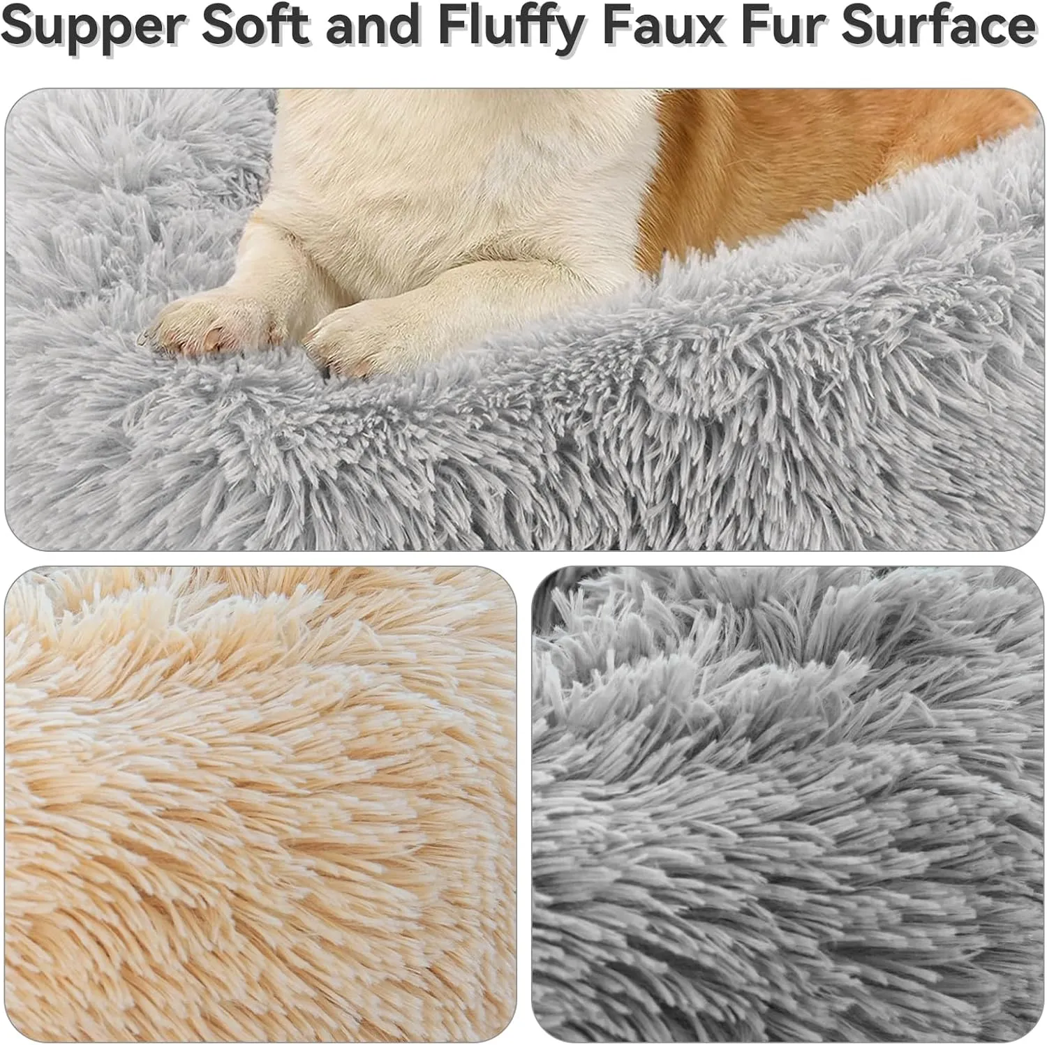 Dog Bed Crate Pad Puppy Bed 24 inch for Small Dogs and Cats, Plush Faux Fur Dog Crate Mat with Anti-Slip Bottom, Machine Washable Kennel Pad, Fulffy Pet Pad Beds Mats 24" x 18", Gray
