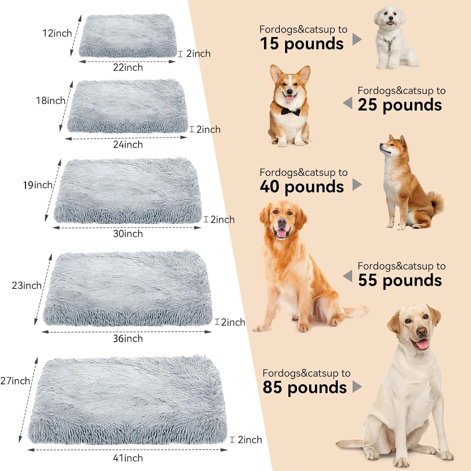 Dog Bed Crate Pad Puppy Bed 24 inch for Small Dogs and Cats, Plush Faux Fur Dog Crate Mat with Anti-Slip Bottom, Machine Washable Kennel Pad, Fulffy Pet Pad Beds Mats 24" x 18", Gray