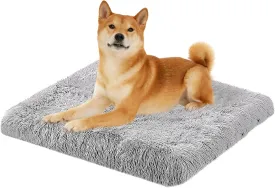 Dog Bed Crate Pad Puppy Bed 24 inch for Small Dogs and Cats, Plush Faux Fur Dog Crate Mat with Anti-Slip Bottom, Machine Washable Kennel Pad, Fulffy Pet Pad Beds Mats 24" x 18", Gray