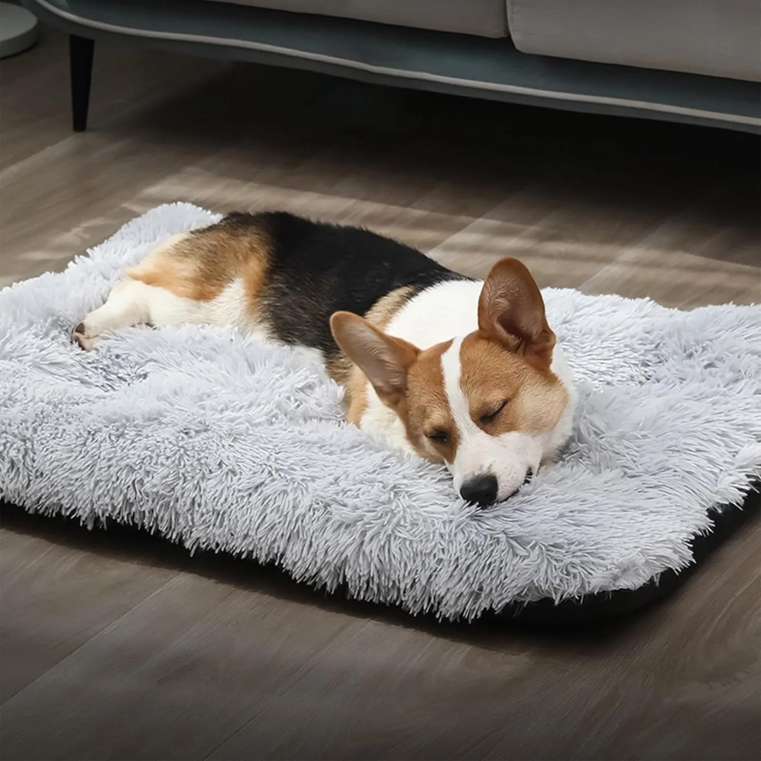 Dog Bed Crate Pad Puppy Bed 24 inch for Small Dogs and Cats, Plush Faux Fur Dog Crate Mat with Anti-Slip Bottom, Machine Washable Kennel Pad, Fulffy Pet Pad Beds Mats 24" x 18", Gray