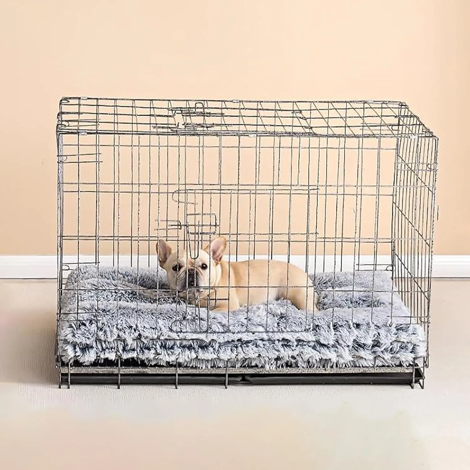 Dog Bed Crate Pad Puppy Bed 24 inch for Small Dogs and Cats, Plush Faux Fur Dog Crate Mat with Anti-Slip Bottom, Machine Washable Kennel Pad, Fulffy Pet Pad Beds Mats 24" x 18", Gray