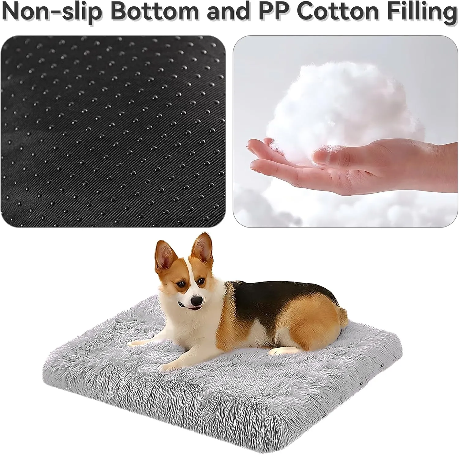 Dog Bed Crate Pad Puppy Bed 24 inch for Small Dogs and Cats, Plush Faux Fur Dog Crate Mat with Anti-Slip Bottom, Machine Washable Kennel Pad, Fulffy Pet Pad Beds Mats 24" x 18", Gray