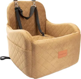 Dog Booster Car Seat for Small/Medium Dogs,Ultra Soft Fabric Filling Memory Foam,Fully Detachable and Washable,Anti-Slip Base,3 Straps Easy to Install(Coffee,Medium)