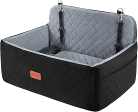 Dog Car Seat for Medium/Large Dogs, Dog Booster Car Seat for Dogs Under 55 lbs or 2 Small Dogs, Detachable & Washable Pet Car Seat, Dog Car Bed for Backseat with 2 Safety Leashes (Black/Grey)