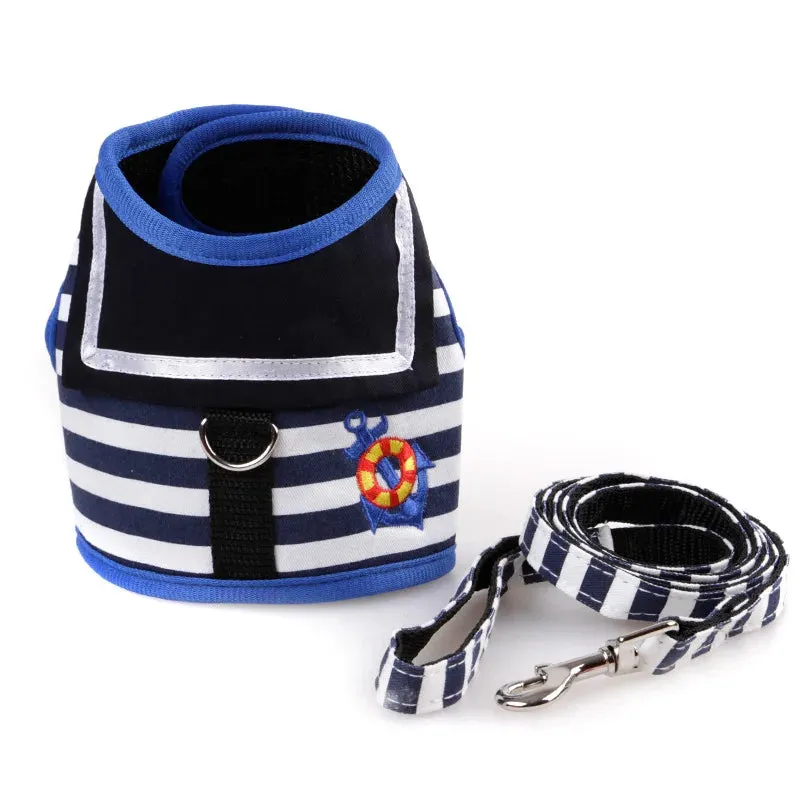 Dog Collar Harness with Leash - Adjustable Navy Suit for Small to Medium Dogs and Cats