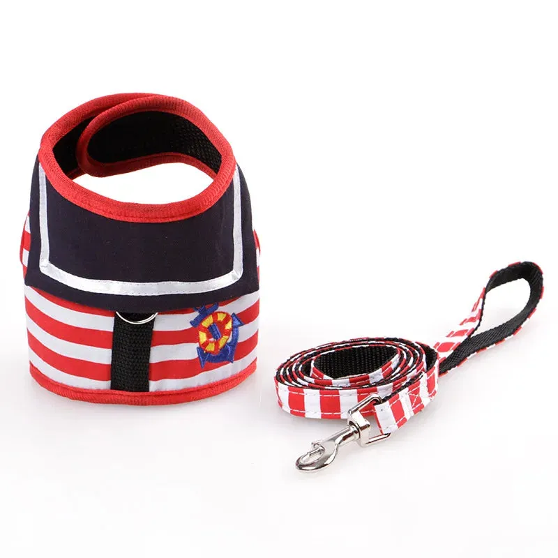 Dog Collar Harness with Leash - Adjustable Navy Suit for Small to Medium Dogs and Cats