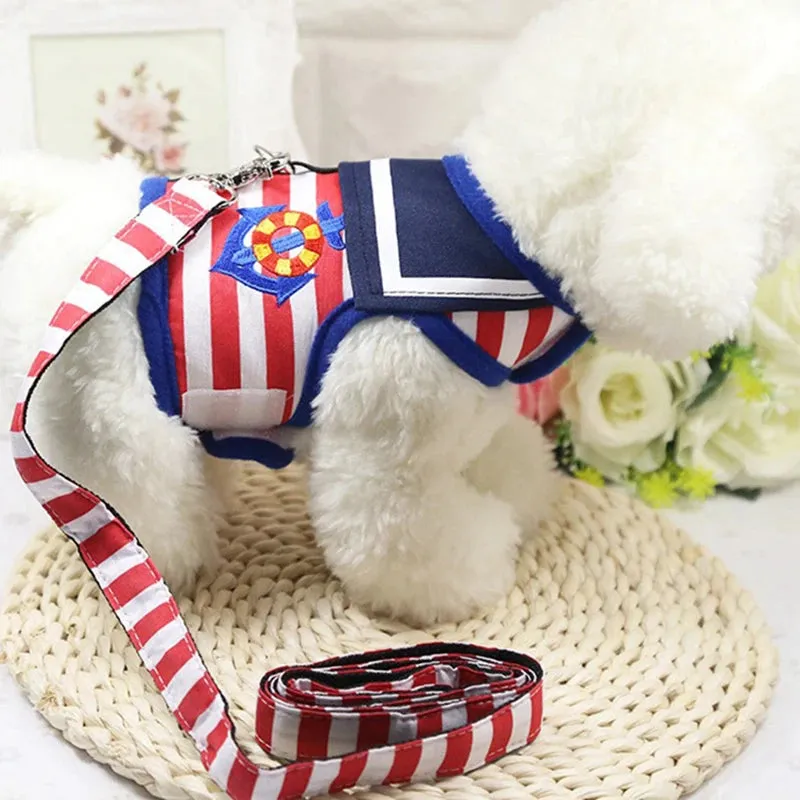 Dog Collar Harness with Leash - Adjustable Navy Suit for Small to Medium Dogs and Cats